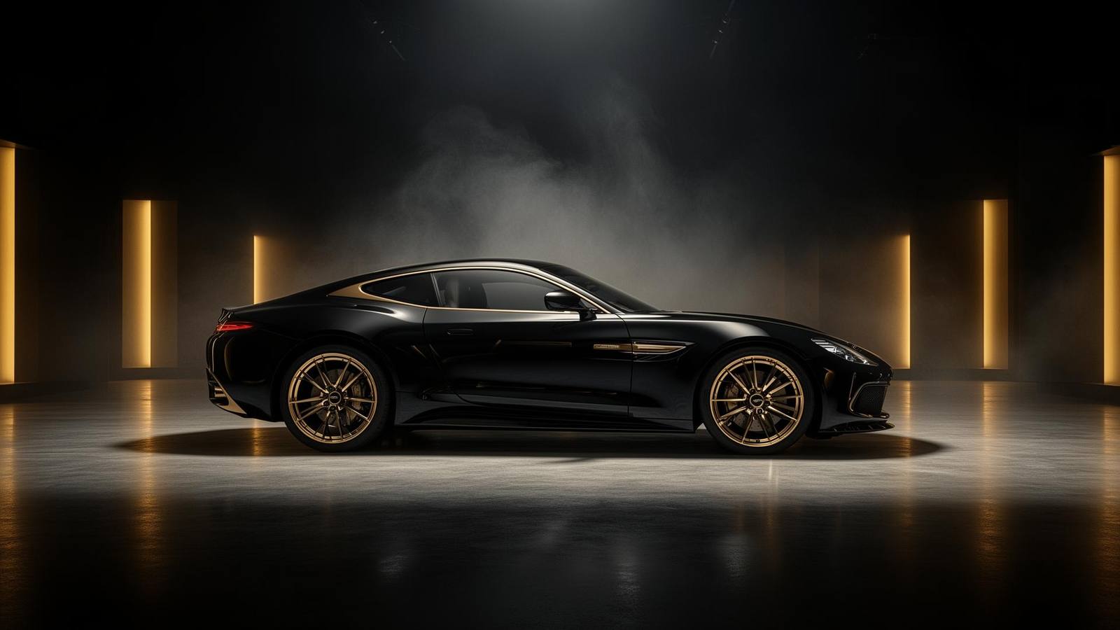 Black supercar in luxury showroom